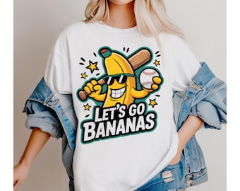 Let&#39;s Go Bananas Baseball PNG Lustige Banane, die Baseball spielt, digitaler Download für Sublimationsdesigns