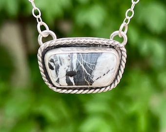 White Buffalo Necklace, White Buffalo Turquoise Sterling Silver Necklace For Women, Unique Artisan Handmade Jewelry