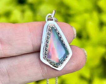 Aurora Opal Necklace, Sterling Silver Opal Necklace, Unique Artisan Handmade Jewelry