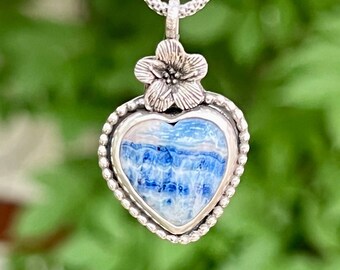 Turkish Lapis Lace Heart Necklace, Scheelite Pendant, Lapis Lazuli Necklace, Unique Artisan Handmade Jewelry