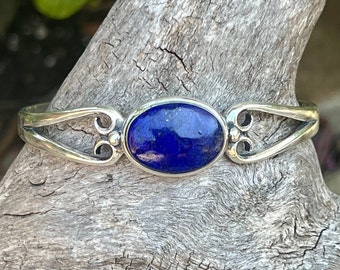 Lapis Lazuli Cuff Bracelet, Sterling Silver Jewelry, Unique Artisan Handmade Jewelry