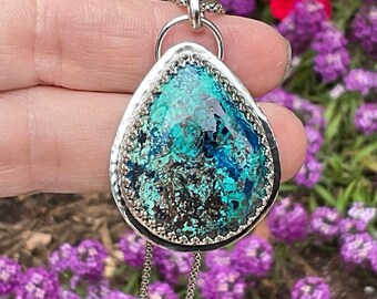 Azurite Necklace, Blue Gemstone Necklace, Unique Artisan Handmade Jewelry