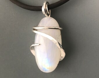 Moonstone Necklace, Wire Wrapped Pendant, Wire Wrapped Jewelry, Rainbow moonstone, handmade, moonstone pendant, moon stone necklace,