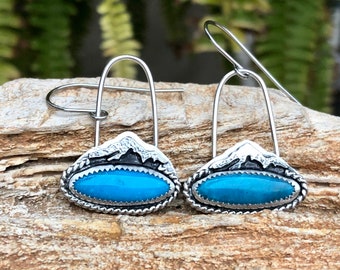 Turquoise Mountain Earrings, Sterling Silver Mountain Earrings For Women, Unique Artisan Handmade Jewelry