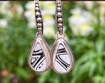 Fordite Sterling Silver Earrings, Detroit Agate Earrings, Dangle Earrings For Women, Unique Artisan Handmade Jewelry