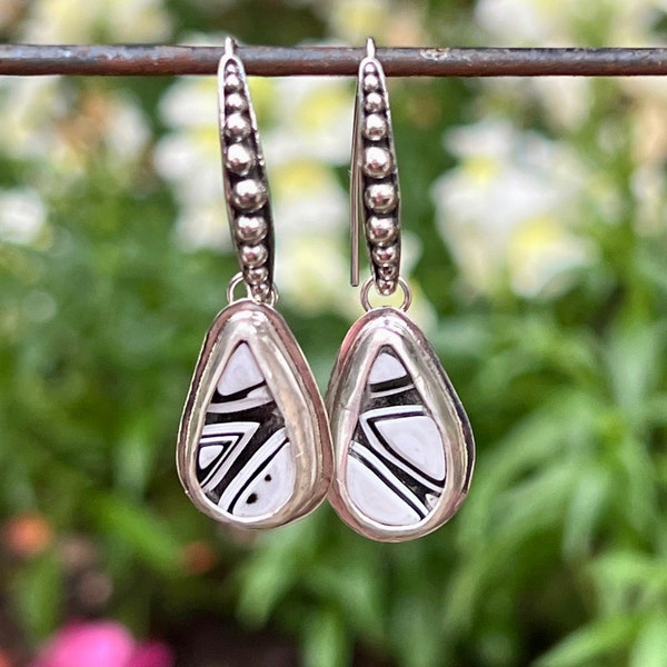 Fordite Sterling Silver Earrings, Detroit Agate Earrings, Dangle Earrings For Women, Unique Artisan Handmade Jewelry