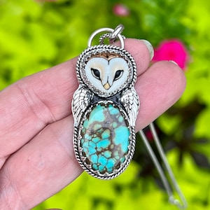 Item #1009A- Vintage Turquoise Chip Red Opal Inlay Owl Nickel