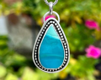 Gem Silica Chrysocolla Necklace, Unique Artisan Handmade Jewelry