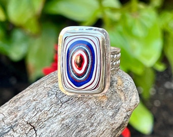 Fordite Ring, Detroit Agate Sterling Silver Ring Size 10, Unique Artisan Handmade Jewelry