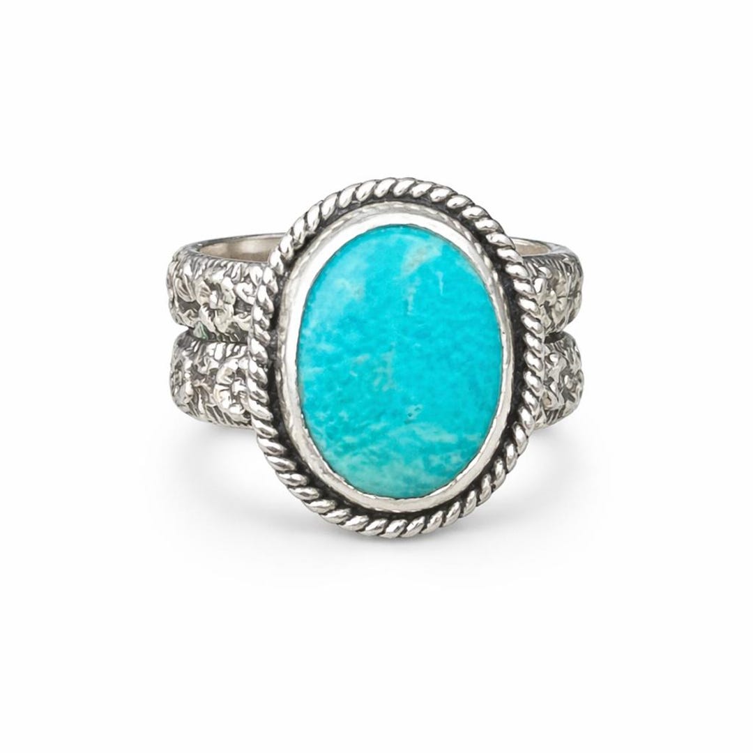 Kingman Turquoise Sterling Silver Ring Size 10, Unique Artisan Handmade ...