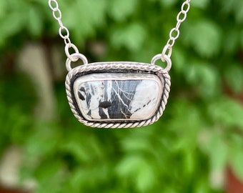 White Buffalo Necklace, White Buffalo Turquoise Sterling Silver Necklace For Women, Unique Artisan Handmade Jewelry