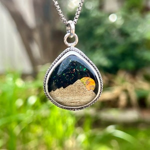 Aurora Opal Necklace, Sterling Silver Opal Necklace, Unique Artisan Handmade Jewelry