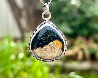 Aurora Opal Necklace, Sterling Silver Opal Necklace, Unique Artisan Handmade Jewelry