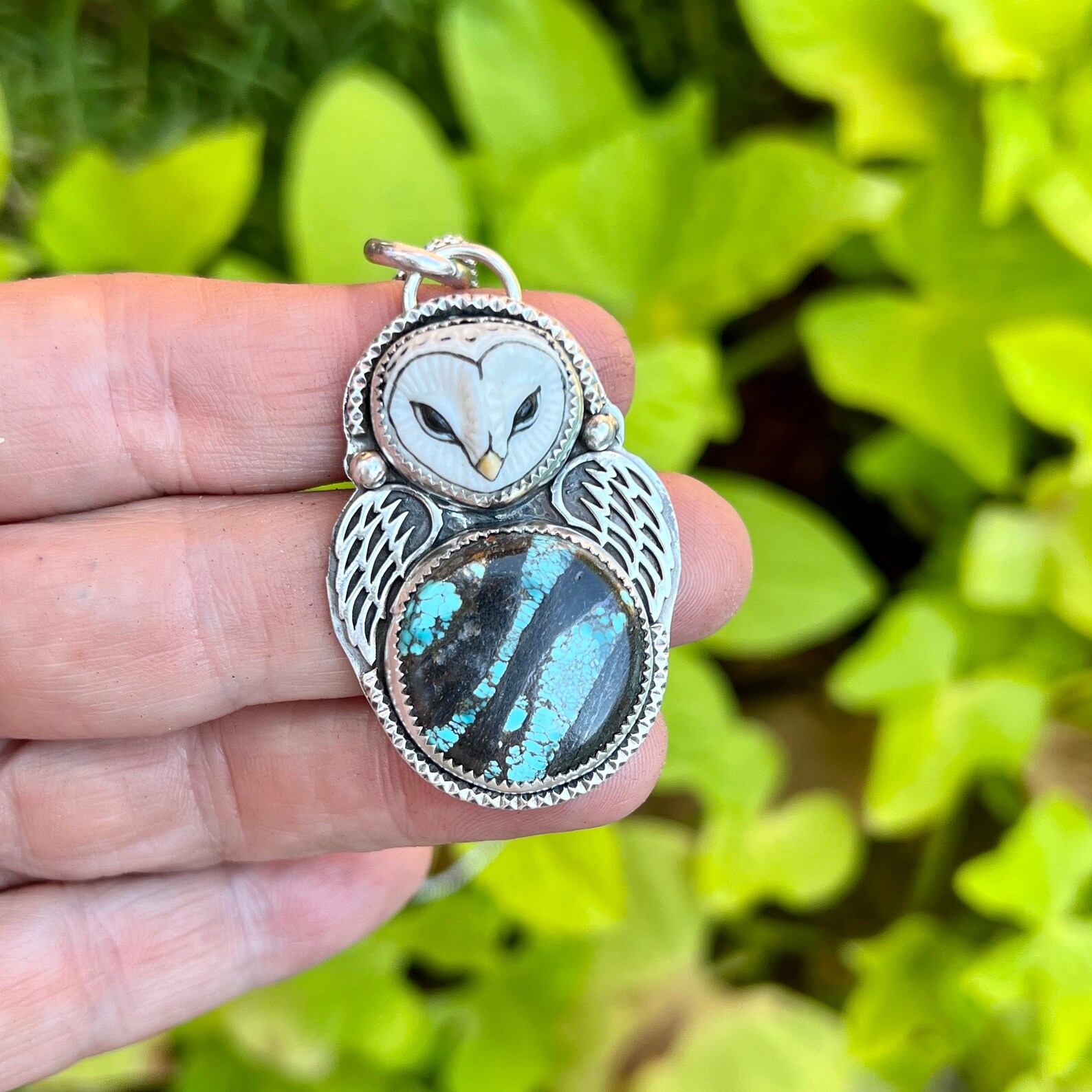 Turquoise Barn Owl Necklace Sterling Silver Statement Etsy