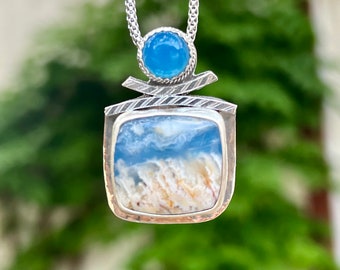 Stinking Water Plume Agate Necklace, Sterling Silver Gemstone Necklace For Women, Unique Artisan Handmade Jewelry