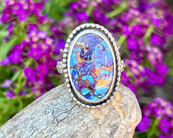 Purple Turquoise Sterling Silver Ring Size 9, Statement Rings For Women, Unique Artisan Handmade Jewelry