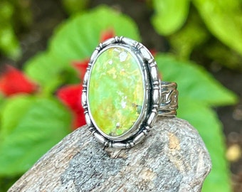 Sonoran Gold Turquoise Ring, Gemstone Rings For Women, Unique Artisan Handmade Jewelry