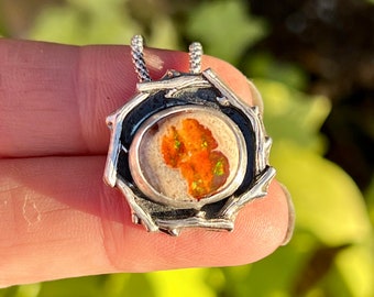 Opal Pendant, Mexican Opal Necklace, Fire Opal Necklace, Shadowbox Necklace, Cantera Opal Necklace, Unique Artisan Handmade Jewelry