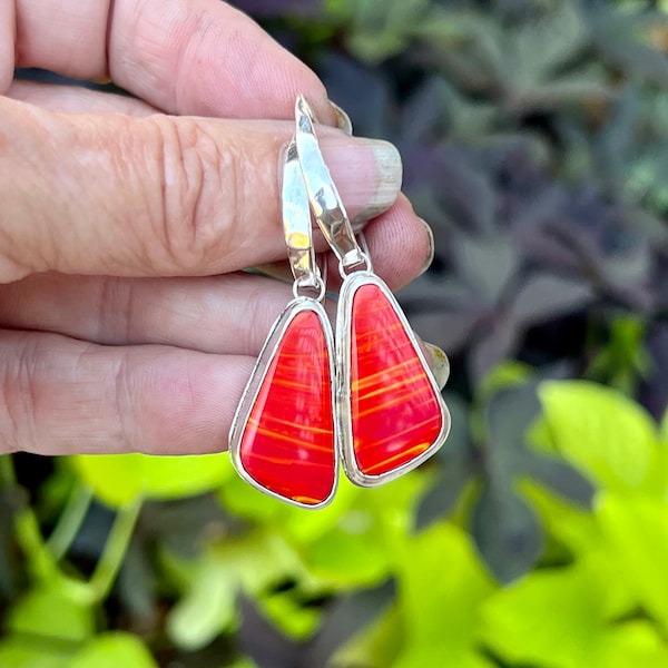 Rosarita Earrings, Red Earrings, Sterling Silver Dangle Earrings For Women, Unique Artisan Handmade Jewelry