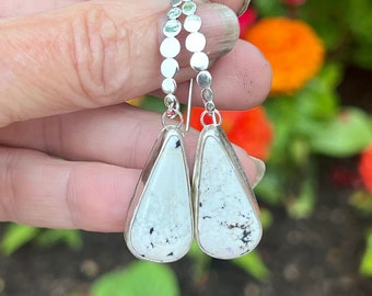 White Buffalo Turquoise Earrings, Sterling Silver Earrings For Women, Unique Artisan Handmade Jewelry