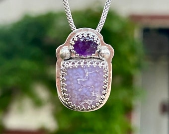 Grape Agate Necklace, Sterling Silver Gemstone Necklace For Women, Unique Artisan Handmade Jewelry