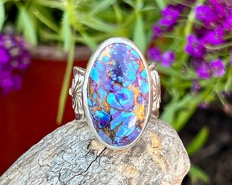 Purple Turquoise Sterling Silver Ring Size 6,  Statement Rings For Women, Unique Artisan Handmade Jewelry