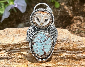 Turquoise Owl Necklace, Snowy Owl Necklace, Barn Owl Pendant, Unique Artisan Handmade Jewelry