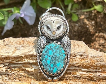 Barn Owl Necklace, Snowy Owl Necklace, Turquoise Owl Necklace, Sterling Silver Owl pendant, Unique Artisan Handmade Jewelry