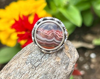 Agate Ring, Laguna Lace Agate Ring Size 9, Unique Artisan Handmade Jewelry