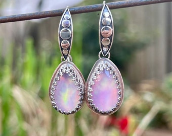 Aurora Opal Earrings, Sterling Silver Opal Earrings, Unique Artisan Handmade Jewelry
