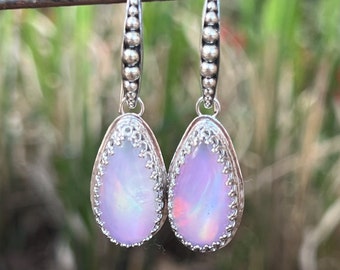 Aurora Opal Earrings, Sterling Silver Opal Earrings, Unique Artisan Handmade Jewelry