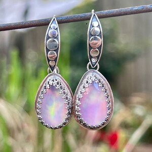 Aurora Opal Earrings, Sterling Silver Opal Earrings, Unique Artisan Handmade Jewelry