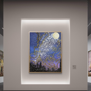 CELESTIAL WHISPERS - Leinwand Kunst, Nachthimmel Mond, leuchtende Sterne, Gelassene nächtliche Szene, Bezaubernde Skyline Kunst, Verträumt