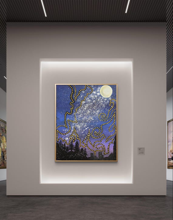 CELESTIAL WHISPERS - Canvas Art, Night Sky Moon, Luminous Stars, Serene Nocturnal Scene, Enchanting Skyline Art, Dreamy