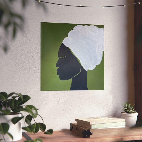 ETHEREAL SERENITY- Wall Art, Woman's Silhouette on Green Background, Minimalist Decor, Art Enthusiasts, Interior Decor, Matte Vertical