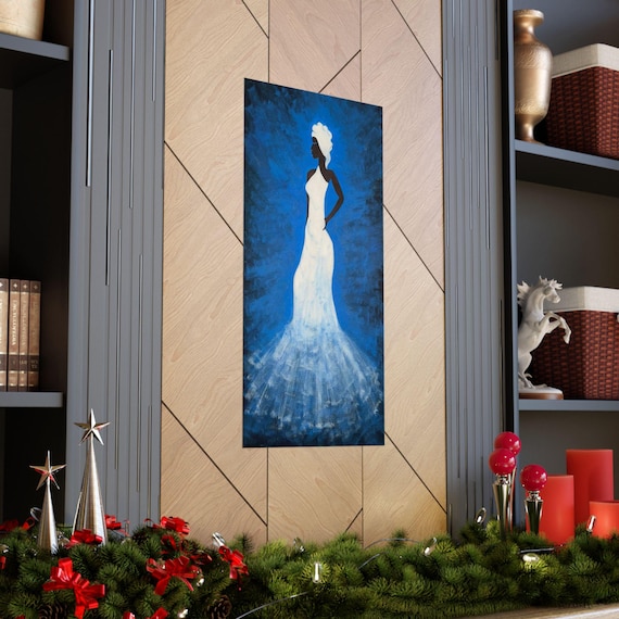 AZUL ANGEL -  Art Poster, Silhouetted Figure on Blue Background, Art Enthusiasts Gift, Elegant Wall Decor, Matte Vertical