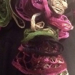 Sphix scarf Green, purple, black and beige ruffled scarf. Beautiful combination of colors. Must see ..for her..birthday..gift..mothers day.