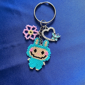 Monster Labubu Keychain-Cute Beaded Bunny Charm Keychain-Handmade Peyote Stitch Bunny Charm Keyring
