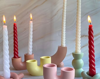 Handmade Jesmonite Nordic Candlestick Holder: Knot, U-Shaped, Curved, Pastel