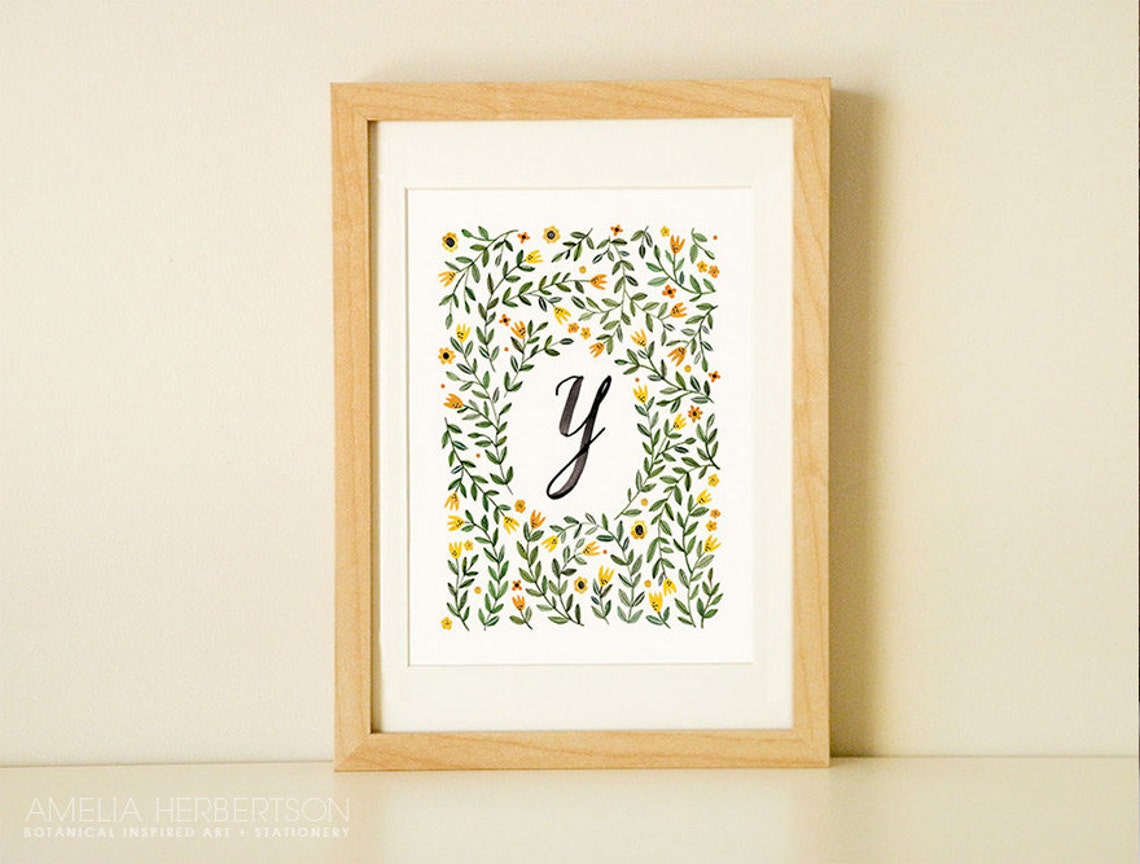 Monogram Letter Y Floral Art Print | Etsy