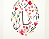 Monogram Letter L floral art print