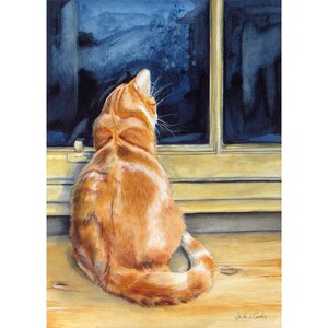 Ingwer Katze Aquarell Signierter Druck (11,75 x 8,25 Zoll) &#39;Winterabend&#39;