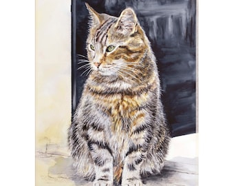 Back Step - Tabby Cat Signed Print (11.75 x 8.25 inches) from My Original Painting