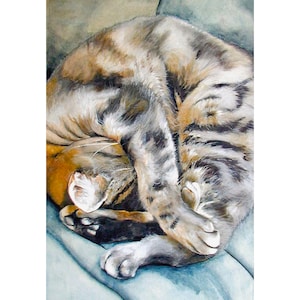 Carte de voeux de chat tigré de mes aquarelles originales
