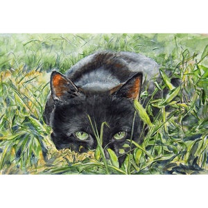 Carte de voeux chat noir d'après mes aquarelles originales