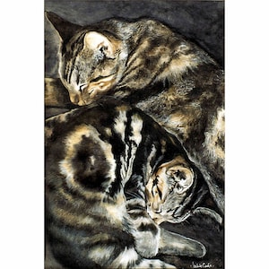 Carte de voeux de chats tigrés de mes aquarelles originales