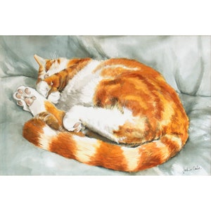 Carte de voeux chat roux de mes aquarelles originales