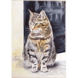 Tarjeta de felicitación de gato atigrado de mis pinturas de acuarela originales