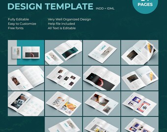 Könnte beinhalten: Ein Mockup einer 24-seitigen Portfolio-Broschüren-Designvorlage. Die Vorlage ist vollständig editierbar, einfach anzupassen und enthält kostenlose Schriftarten. Das Design ist gut organisiert und enthält eine Hilfedatei. Der gesamte Text ist editierbar. Die Vorlage ist in den Formaten InDesign und IDML verfügbar.