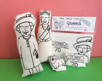 Her Majesty Queen Elizabeth II- Sew Your Own Queen dolls and corgi - souvenir -Platinum Jubilee craft kit